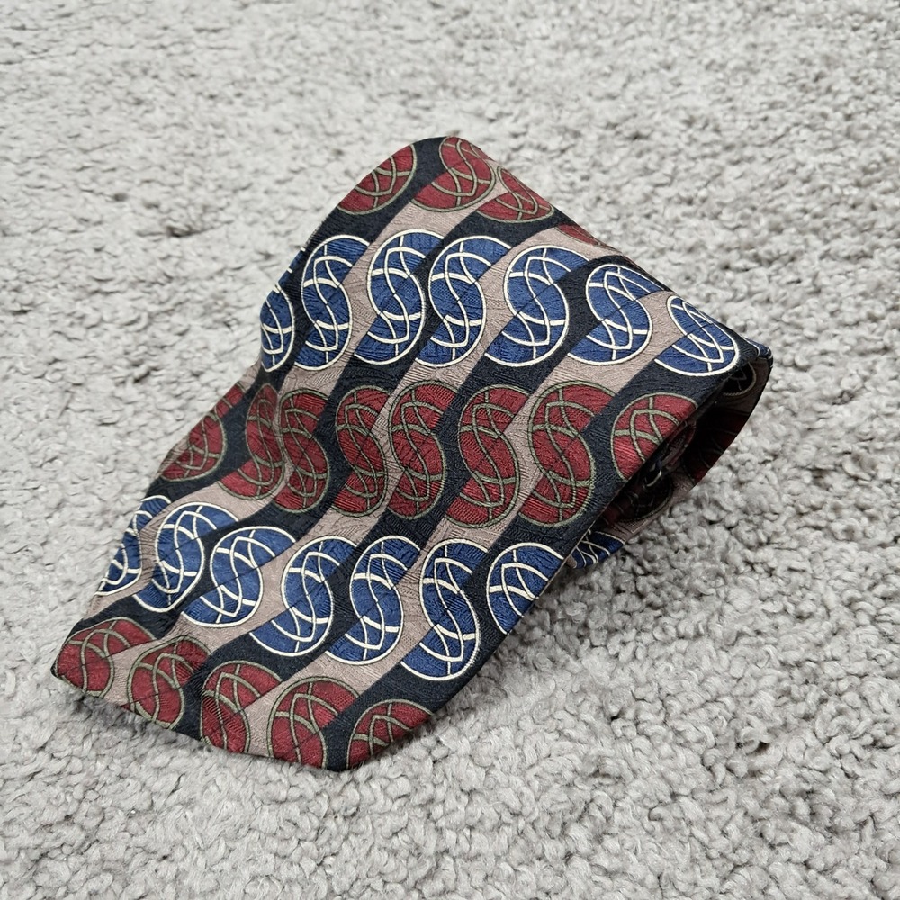 Harve Benard Pure Silk Necktie Geometric‎ Abstract Burgundy Navy Tan Made in USA